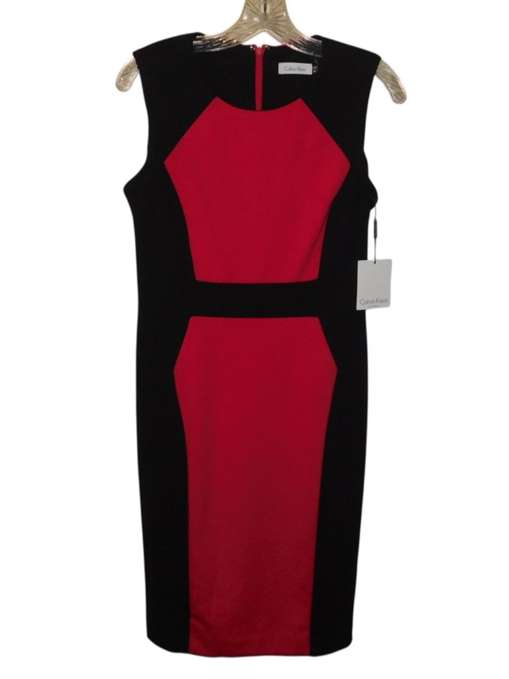 Calvin Klein Midi Red/Black Color Block Dress Size 4 NWT